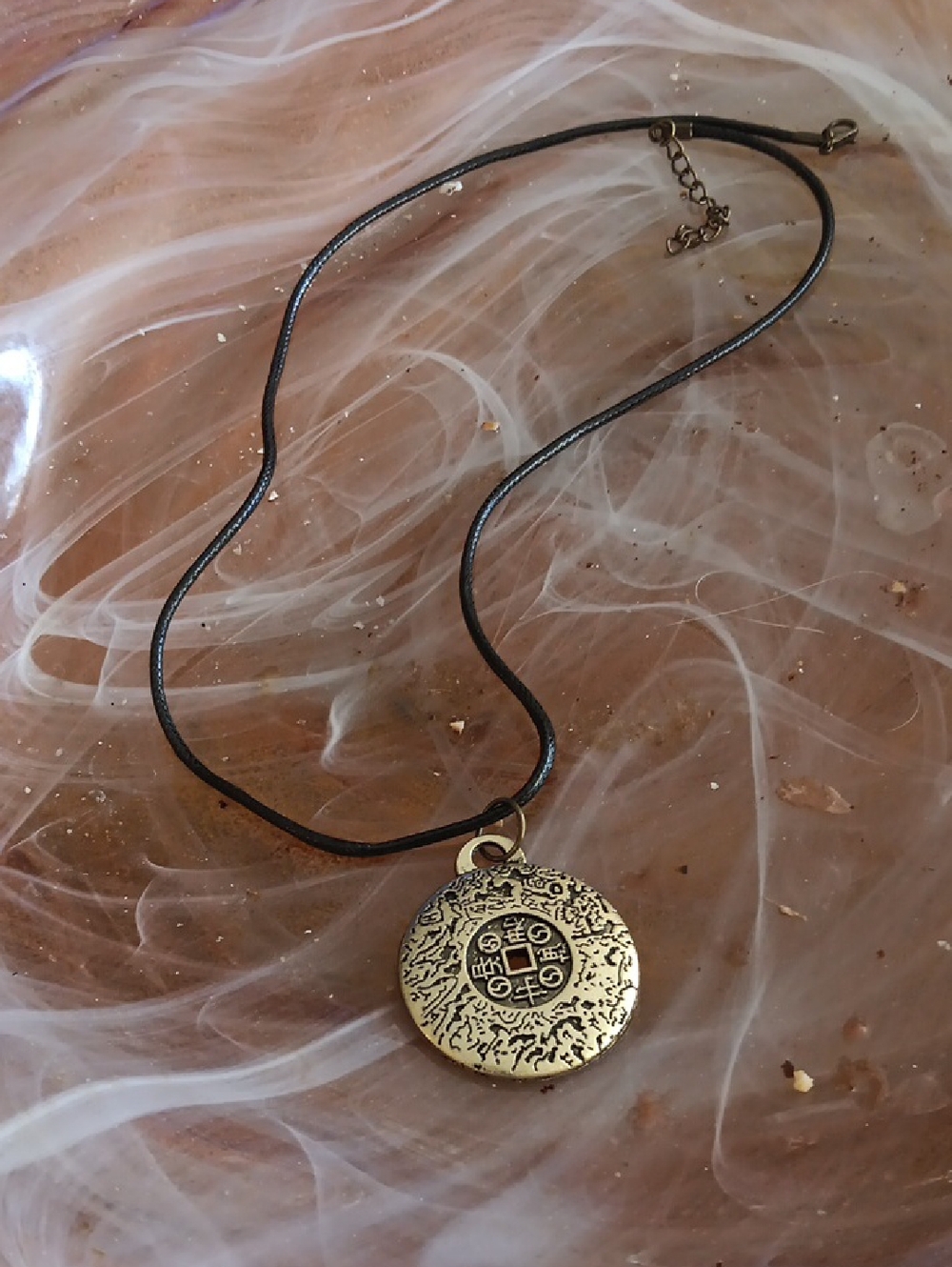 Bronze‎ Coin Pendant Necklace on Black Cord - Women Jewelry